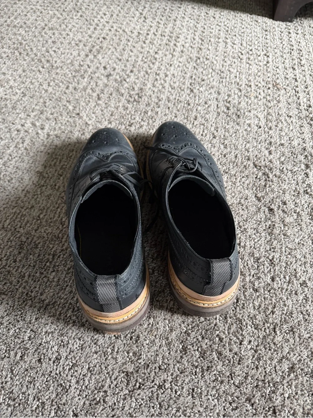 Cole Haan Black Leather Wingtip Derby with Tan Welt